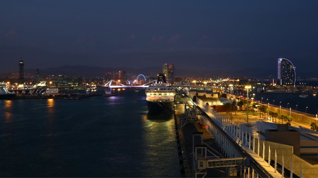 Barcelona at Night from Cruise Ship Port